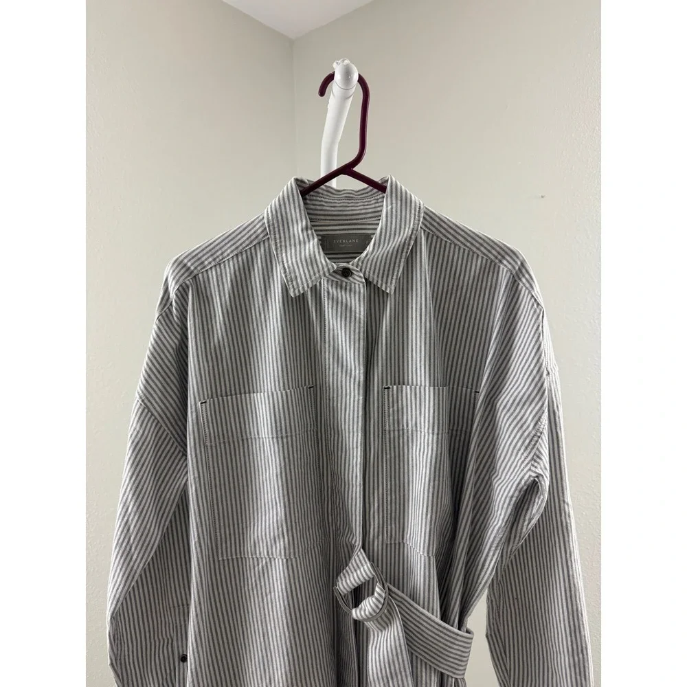 Everlane Oxford Shirtdress‎ Blue White Stripe Organic Cotton Belted Midi Dress